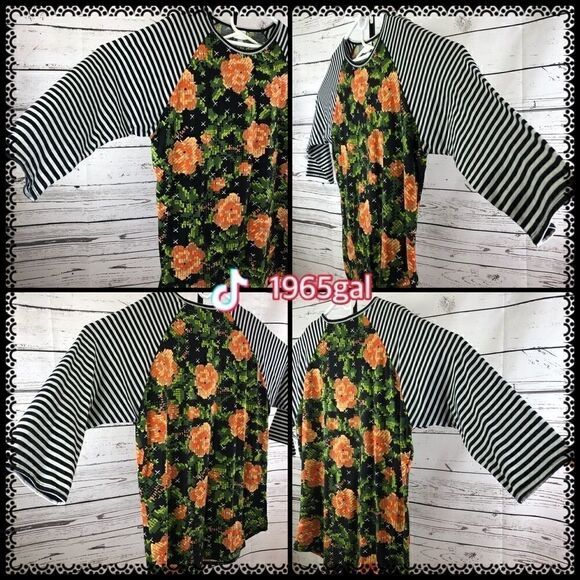 LuLaRoe Randy Plus Size 2X Orange Tan Green Roses - Picture 2 of 15